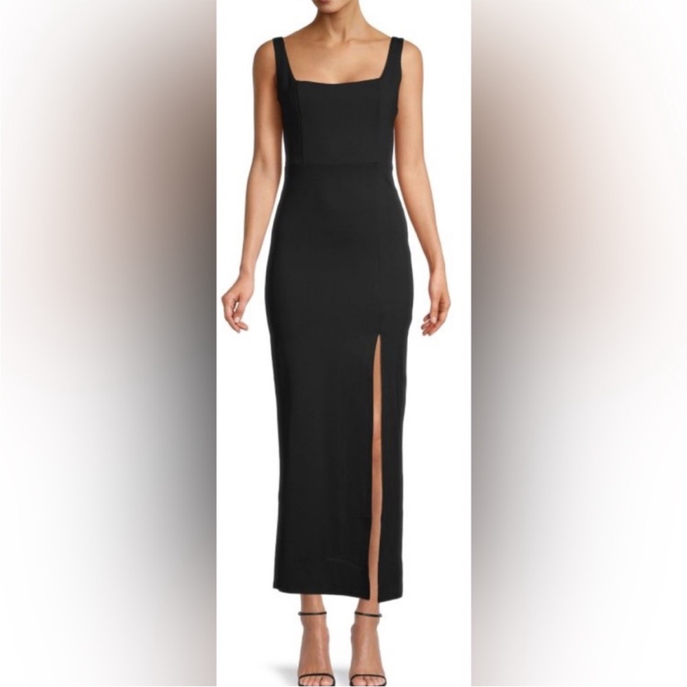Black Square-Neck Maxi Dress with Front Slit | Small - Picture 2 of 6